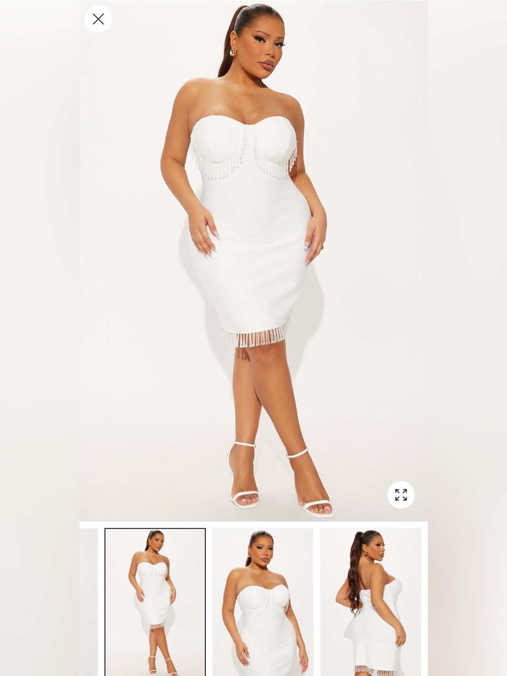 Fashion Nova White Strapless beaded Fringe-Trim bandage dress 2x
